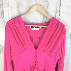 NWT $260 ROTATE Birger Christensen Tracy Peplum Top Hot Pink Textured Satin 10 M